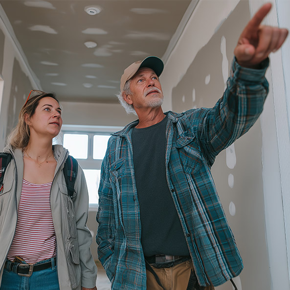 Contractor walking with homeowner